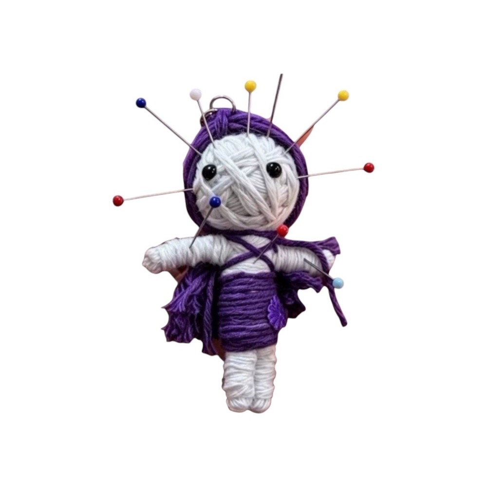 Adorable Voodoo Doll Keychain / Bagcharm with pins - New - Purple